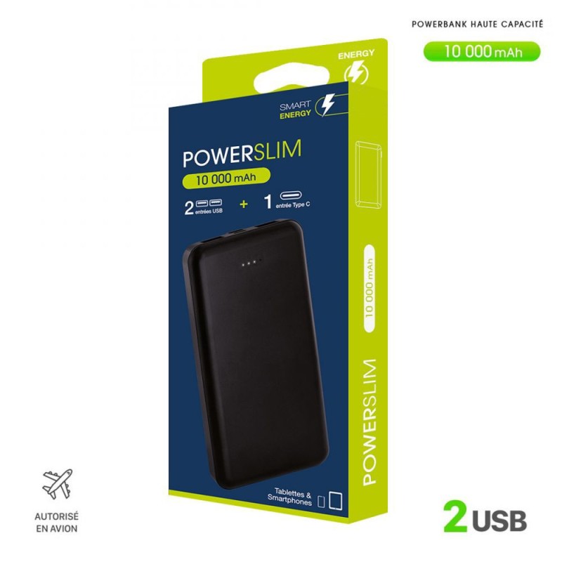 Powerbank powerslim 10000mah mit 2 usb-anschlüssen + micro usb/type-c